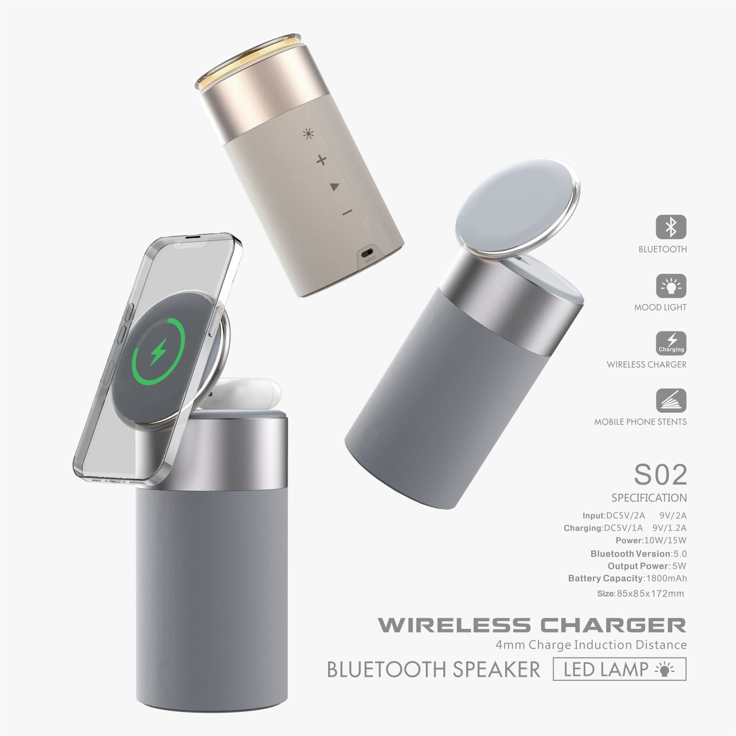 Chargeur sans fil multifonction pour iPhone et AirPods avec Bluetooth et lumière intégrer